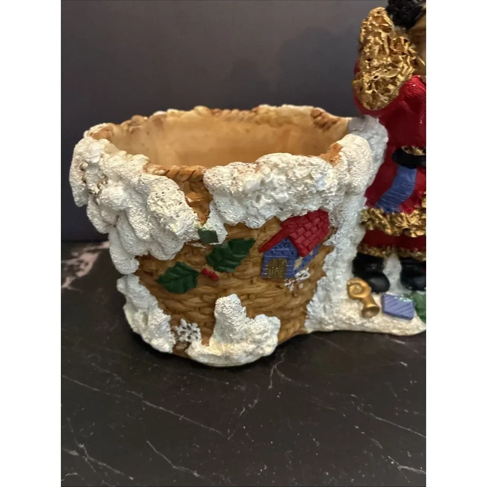Vintage Santa Christmas Planter Basket Snow Village Holiday Decor Display